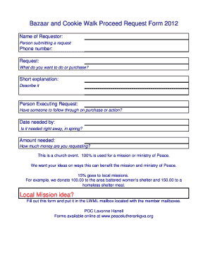 Bazaar and Cookie Walk Proceed Request Form 2012 - peacelutherankgva