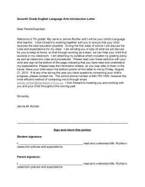 Letter of introduction example - Seventh Grade English Language Arts Introduction Letter Dear ...