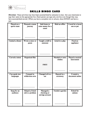 Skills bingo card - Center for Native Education - centerfornativeed