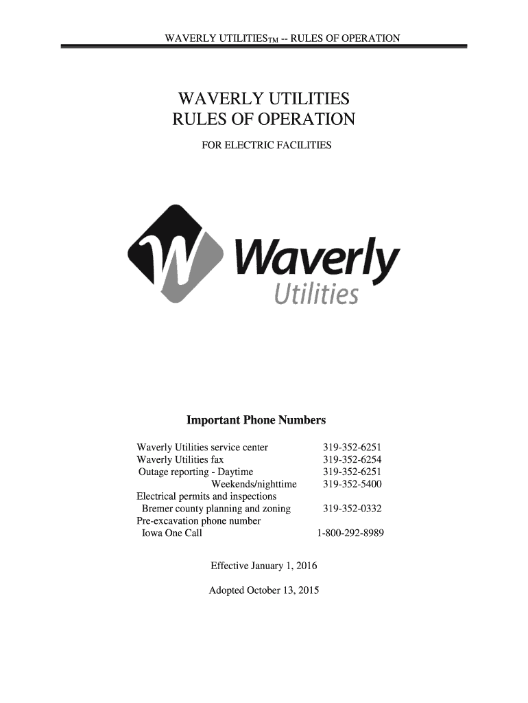 Fillable Online RATE SCHEDULES Exhibit 1 Adopted Waverly Light and