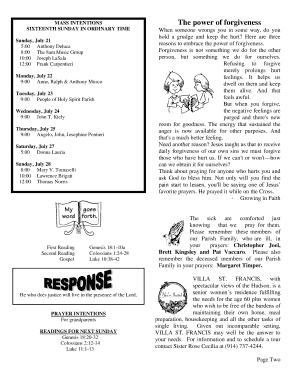 MASS INTENTIONS The power of forgiveness SIXTEENTH SUNDAY - holyspirit-cortlandtmanor