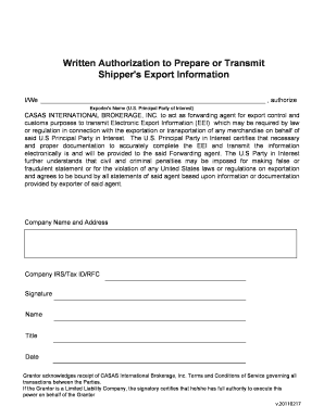 US Export Authorization Form