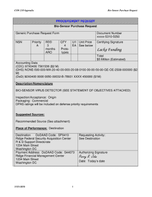 Generic Purchase Request Form Document Number NSN 4 Lacka