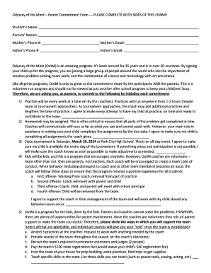 Odyssey of the Mind Parent Commitment Form --- PLEASE - utahodyssey