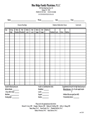 Large print printable blood sugar log sheet - Diabetes Blood Glucose Log Form - Blue Ridge Family Physicians