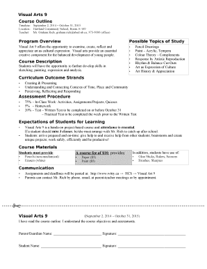 Visual Arts 9 Course Outline Timeline September 2 2014 - witty