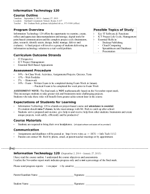 Information Technology 120 Course Outline Timeline - witty