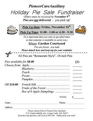 Holiday Pie Sale Fundraiser - bPioneerCareb - pioneercare