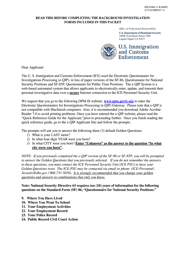 Fillable Online eQIP Instructions Letter to Applicant 86 and 85P