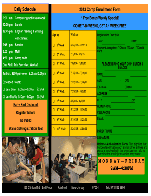 Daily Schedule 2013 Camp Enrollment Form MONDAY FRIDAY ... - mcanjusa