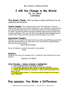 Design statement template - I am the Change in My World - Unity Church of Overland Park