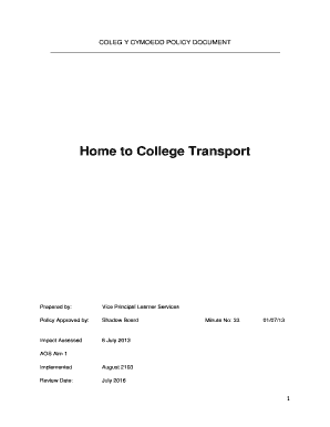 Roadmap templates excel - Home to College Transport - Coleg y Cymoedd - cymoedd ac