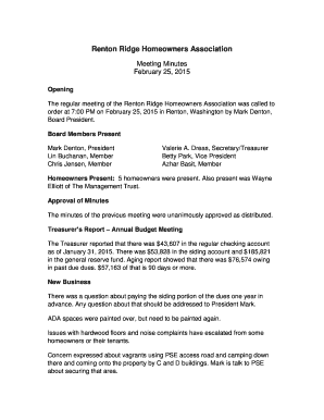 Sample of minutes writing - order at 700 PM on February 25, 2015 in Renton, Washington by Mark Denton,