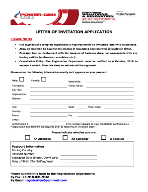 LETTER OF INVITATION APPLICATION - POWER-GEN Russia