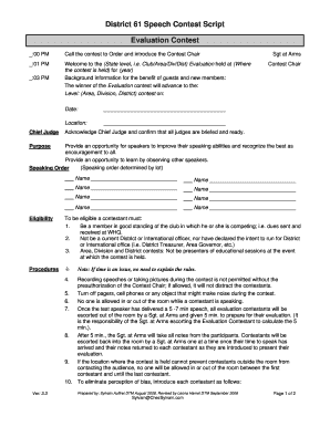 Short speech for treasurer - District 61 Speech Contest Script Evaluation Contest - toastmastersdistrict61