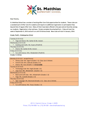 After care club sign up sheet final - St. Matthias School - stmatthiasschool