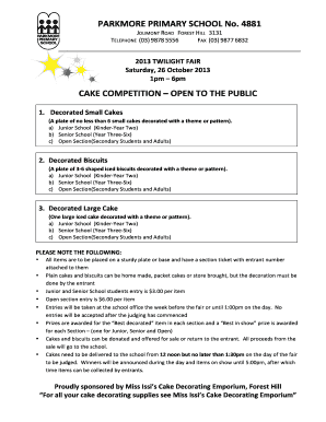 Cake Competition Entry Form - bParkmoreb Primary School - parkmore vic edu