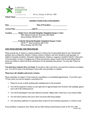 INSTRUCTIONS FOR LIVER BIOPSY Date - Capital Digestive Care