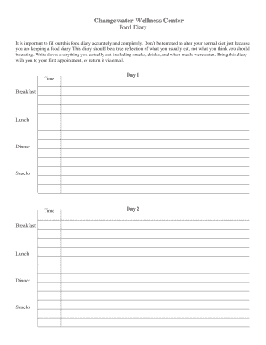 Food Diary Form - Changewater Wellness Center