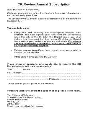 Subscription Form - Companions of the Community of the - mirfieldcompanions org