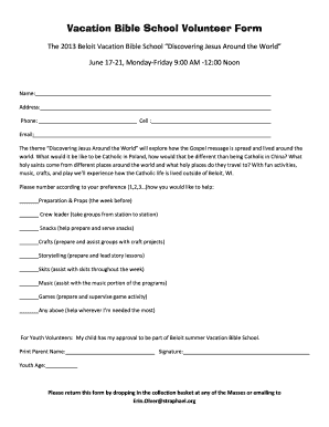 Vacation Bible School Volunteer Form - bstjudebeloitbborgb