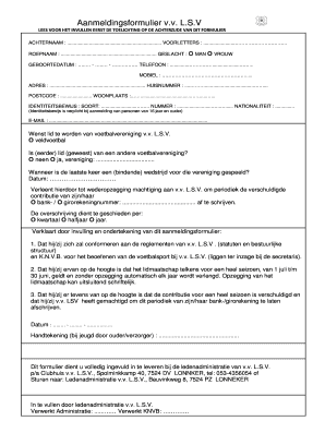 Aanmeldingsformulier vv LSV L S V - perfectmanage