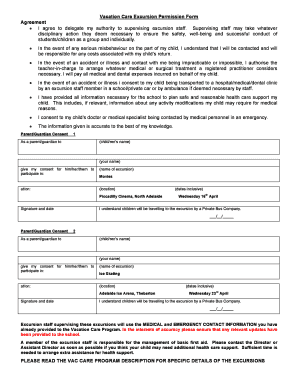 Vacation Care Excursion Permission Form 2 - bgoshcbborgbau - goshc org