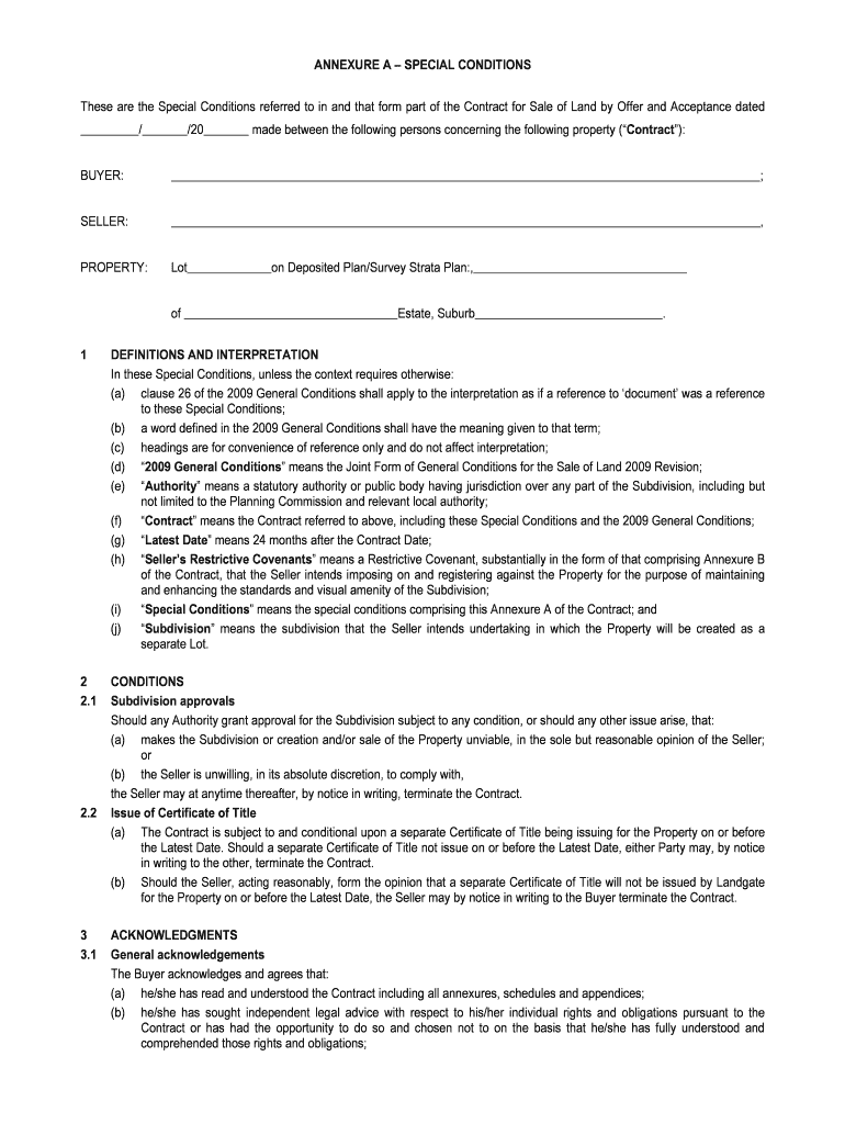Fillable Online ANNEXURE A SPECIAL bCONDITIONSb - Zone bReal Estateb ...