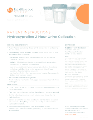 Hydroxyproline 2 Hour Urine Collection - Healthscope Pathology