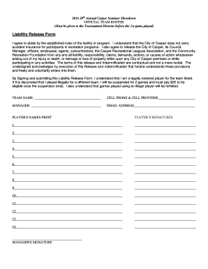 Month to month parking rental agreement - Roster Form - Casper Recreation Leagues Association