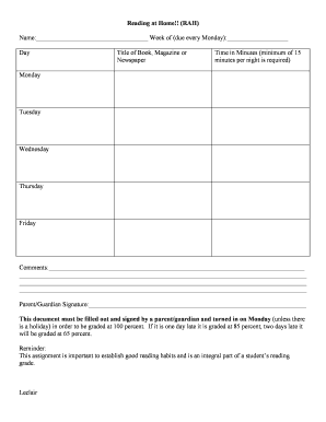 Reading log - Reading Log - Taunton Public Schools