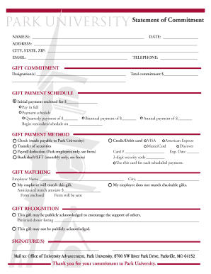 BParkb University Gift Form - advancing park