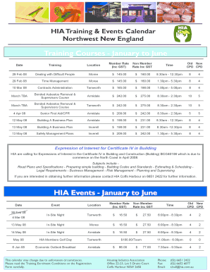 Calendar order form - HIA 2008 Northwest New England Training & Events Calendar