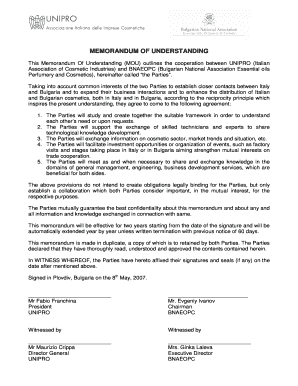 Mou between two companies - MEMORANDUM OF UNDERSTANDING - buniprobborgb