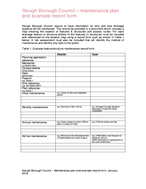 Maintenance plan and example brecordb form - Slough Borough Council