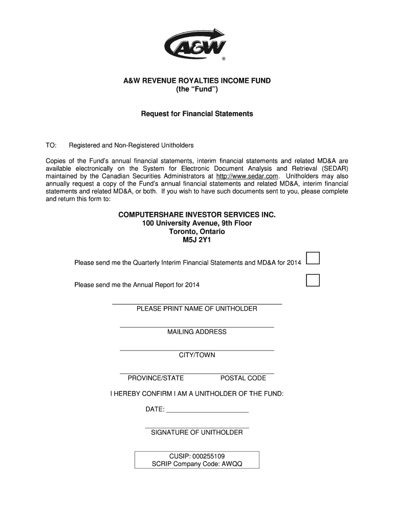 Fillable Online Request for Financial Statements COMPUTERSHARE INVESTOR