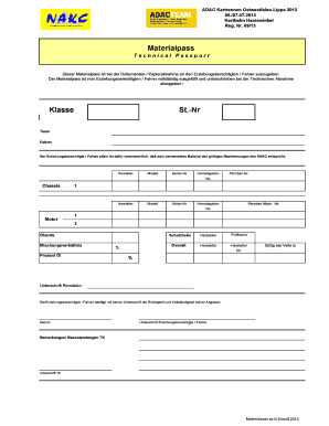 ADAC Kartrennen Materialpass