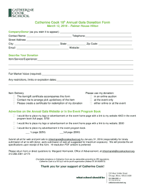 Sample letter of gratitude and appreciation - Catherine Cook 18h Annual Gala Donation Form March 12 - catherinecookschool