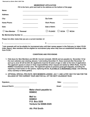 Buenaventura Senior Men's Golf Club Membership Application