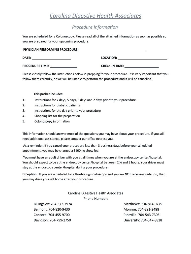 Fillable Online AM Full gallon Carolina Digestive Health Associates