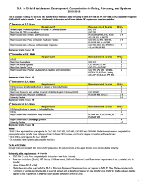 Sample road map - B.A Child & Adolescent Development- Policy, Advocay, and Systems - ueap sfsu