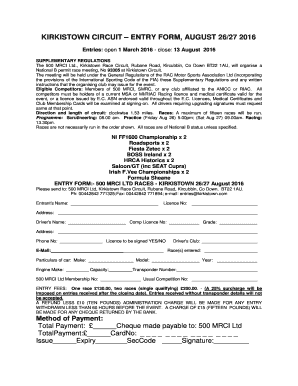 KIRKISTOWN CIRCUIT ENTRY FORM AUGUST 2627 2016 - formulavee