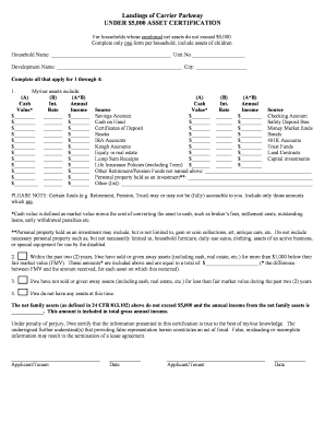 Will asset list template - Landings of Carrier Parkway UNDER $5,000 ASSET CERTIFICATION - landingsofcarrier