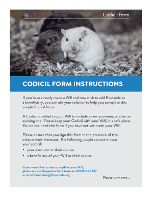 Codicil to will - CODICIL FORM INSTRUCTIONS - bRaystedeb Centre for Animal Welfare - raystede