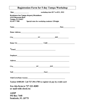 Incident injury trauma and illness record example - Registration Form - 5 day Tampa Casting and Bracing Workshop