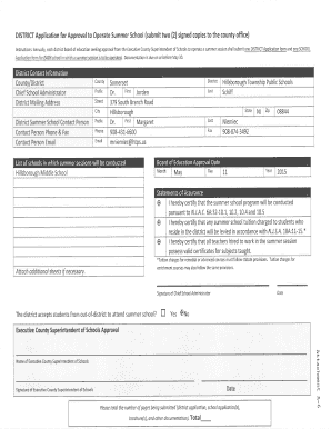 Application for Approvalto Operate Summer School (submit two (2) signed copies to the county office) - board hillsborough k12 nj