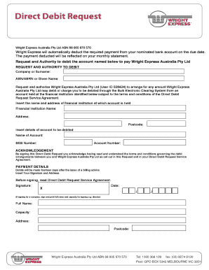 Direct debit request form template - Wright Express Direct Debit Request Form