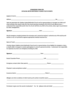 Consent form template - PERMISSION SLIP FOR - Catalina United Methodist Church - catalinamethodist