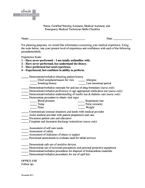 Medical assistant checklist - Nurse Certified Nursing Assistant Medical Assistant and - albrechtfreeclinic