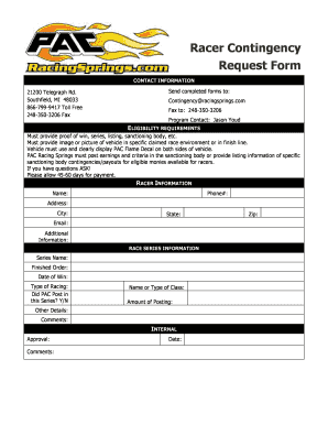 Racer Contingency Request Form - PAC Racing Springs